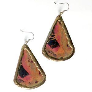 Triangle earrings brass/gold orange black 90s retro